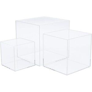 3pcs Clear Acrylic Display Boxes, Acrylic Cube Stand Plastic Square Containers